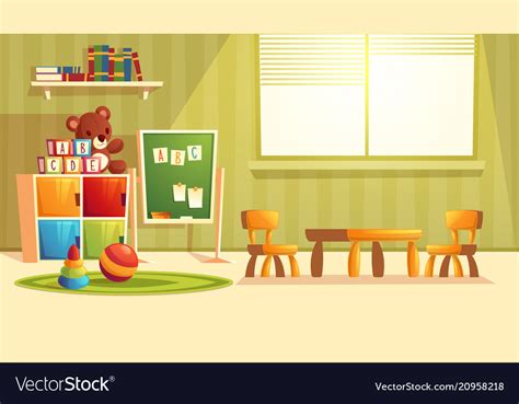 Cartoon Kindergarten With Toys For Children Vector Image