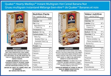 Nutrition labels presented on this site is for illustration purposes only. Quaker Banana Nut Protein Oatmeal Nutrition Facts - Bios Pics