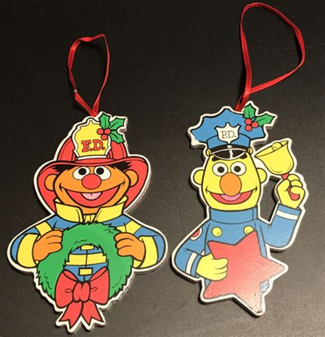 Vintage Sesame Street Muppets Christmas Ornaments Burt Ernie Lot Fire