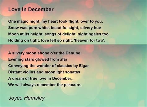 Love In December Love In December Poem By Joyce Hemsley