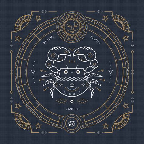 Cancer signs may seem prickly and standoffish at first meeting, once they make the decision to become friends with. Premium Vector | Vintage thin line cancer zodiac sign ...