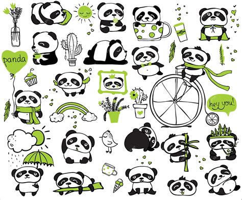 Panda Doodle Kid Set Design Simples De Pandas Fofos E Outros Elementos