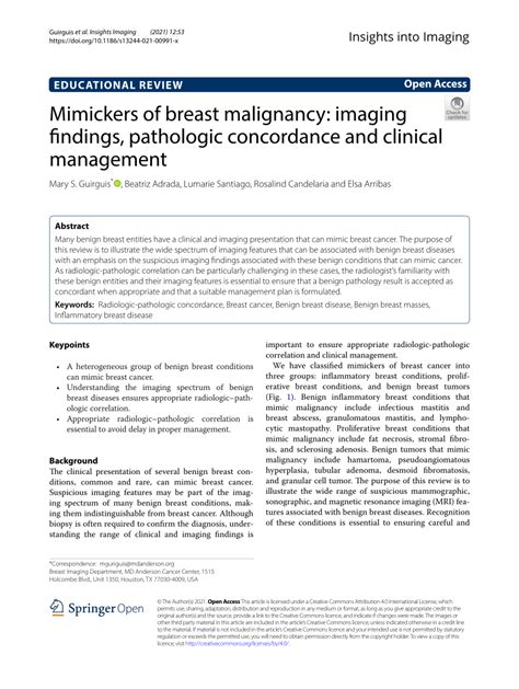 Pdf Mimickers Of Breast Malignancy Imaging Findings Pathologic