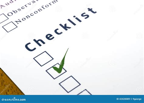 Checklist With A Ticked Box On White Paper Stock Image Image Of