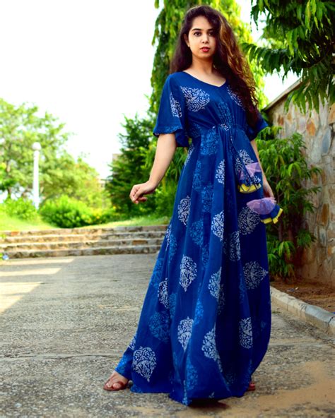 Royal Blue Mughal Gathered Maxi Dress By Label Shivani Vyas The
