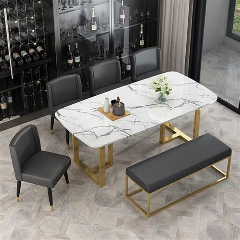 Kkr composite marble stone dining table top 1. Modern Elegant Dining Table with Faux Marble Top & Metal ...