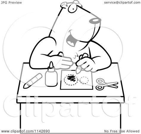 Cartoon Clipart Of A Black And White Arts And Crafts Gopher Vector