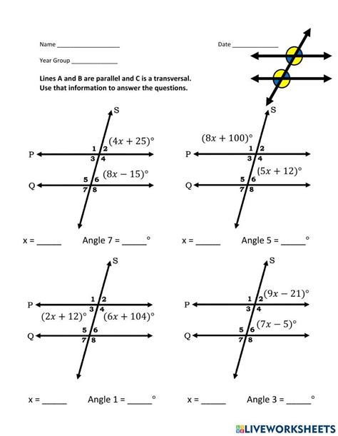 Parallel Lines Cut By A Transversal Various Practice Problems Worksheets Library