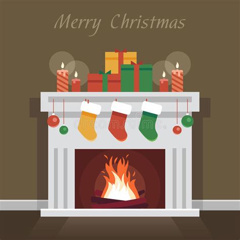 Christmas Fireplace Vector Stock Vector Illustration Of Fireplace