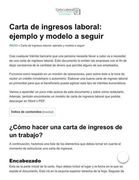 Carta De Ingresos Laboral Ejemplo Y Modelo Cartasymodelos22 Udocz