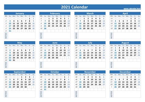 2021 Calendar With Week Number Printable Free Week Numbers 2021 With