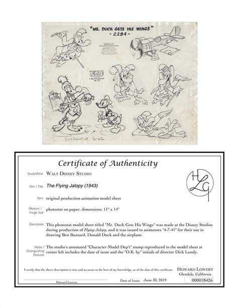 Disney Flying Jalopy Animation Model Sheet Of Donald Duck Ben Buzzard