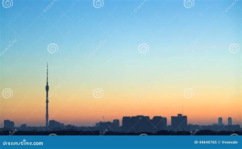 Clear Blue And Yellow Dawning Sky Over City Stock Image Image Of