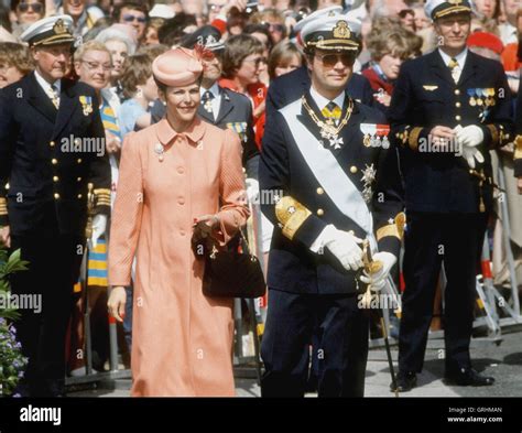 Swedish Royal Couple Waiting To Englands Queen Elizabeth Ii To Arrive For A State Visit In 1983