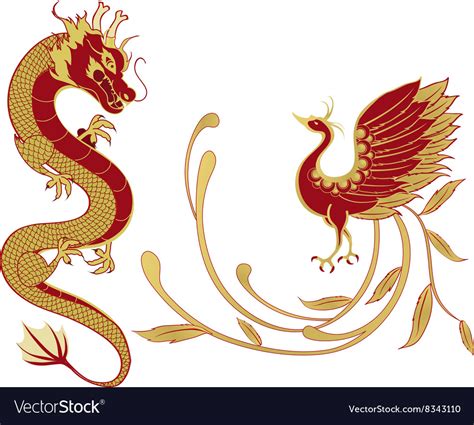 Dragon And Phoenix For Chinese Symbolism Vector Image