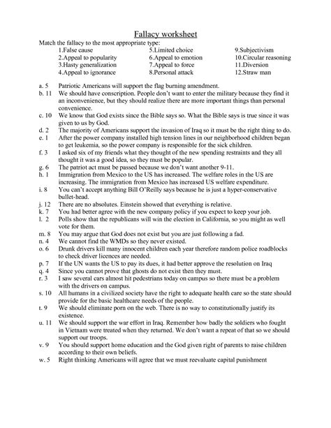 Fallacy Worksheets And Answer Keys Worksheeto Com