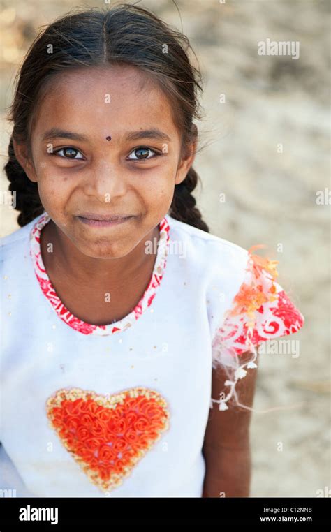 Smiling Happy Rural Indian Village Girl With A Heart On Her T Shirt