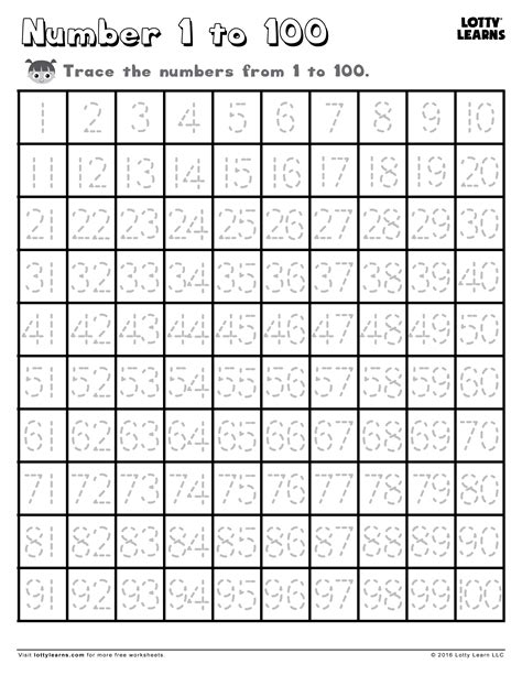 Trace Numbers Worksheet 1-100