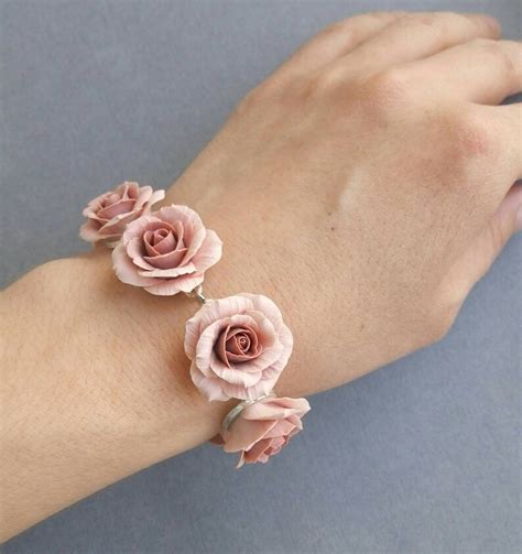 A Set With Dusty Pink Rose Bracelet And Stud Earring Dusty Etsy