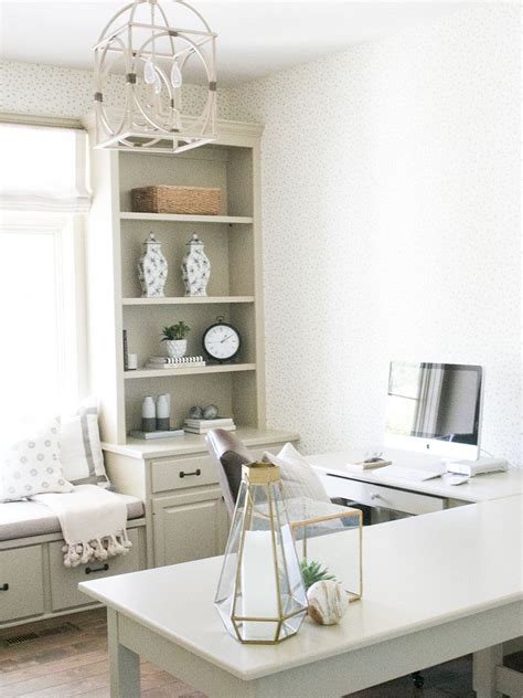 Cozy office design with L shaped desk and window seat ... If you have a small industry at home, or you work frequently at home, this design will be nice to install.