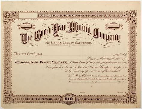 Good Year Mining Company Proof Certificate Downieville