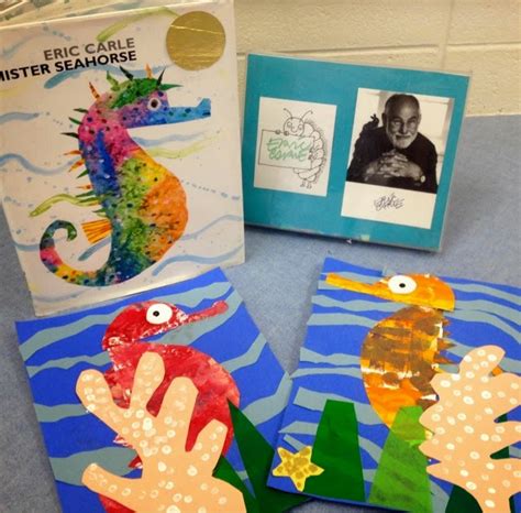 While we aren't necessarily specifically using the exact techniques of eric carle, we are giving our artwork a the last step will be to paint some glue on the bottom of the outside plate and sprinkle some colored sand on it! Art with Mr. Giannetto: 1st Grade: Seahorses