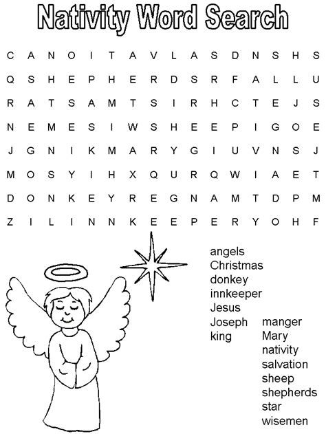 Nativity Word Search Christmas Sunday School Christmas Worksheets