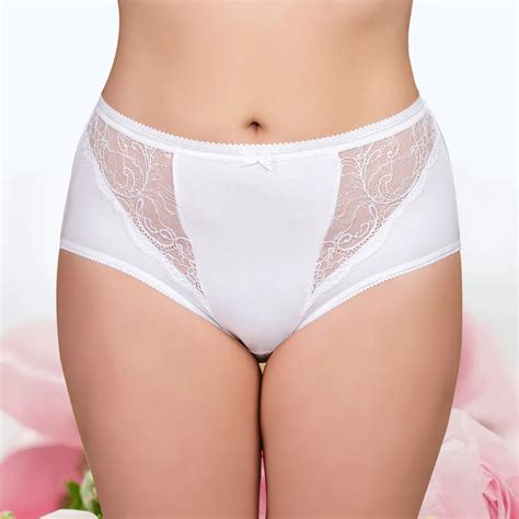 Womens Sexy Lace Panties 95 Cotton 5 Spandex Mid Rise Underwear Plus Size Lady Knickers Briefs
