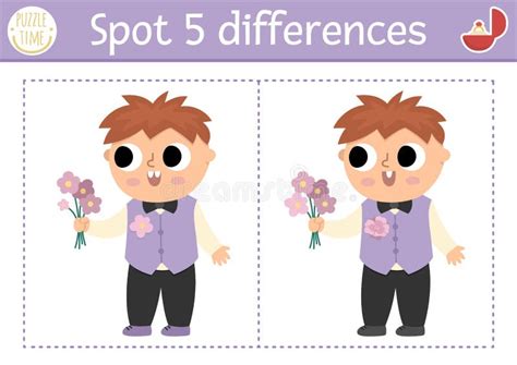 Find Differences Game For Children Wedding Educational Activity With