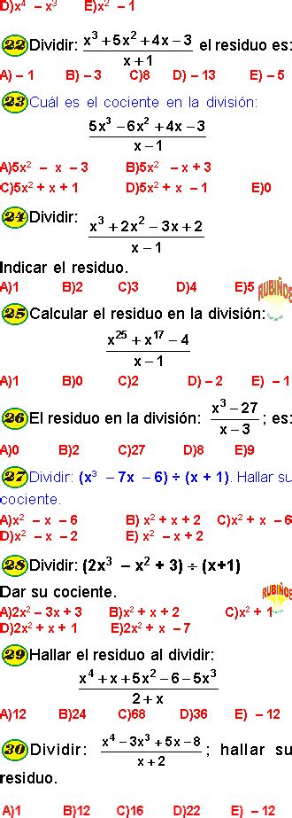 DivisiÓn Algebraica Problemas Resueltos Preuniversitarios