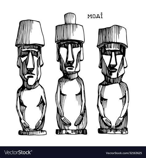 Group Stone Statues From Easter Island Moai Vector Image