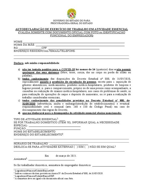 Modelo De Autodeclaração Lockdown Março 2021 Dec 800 Pdf