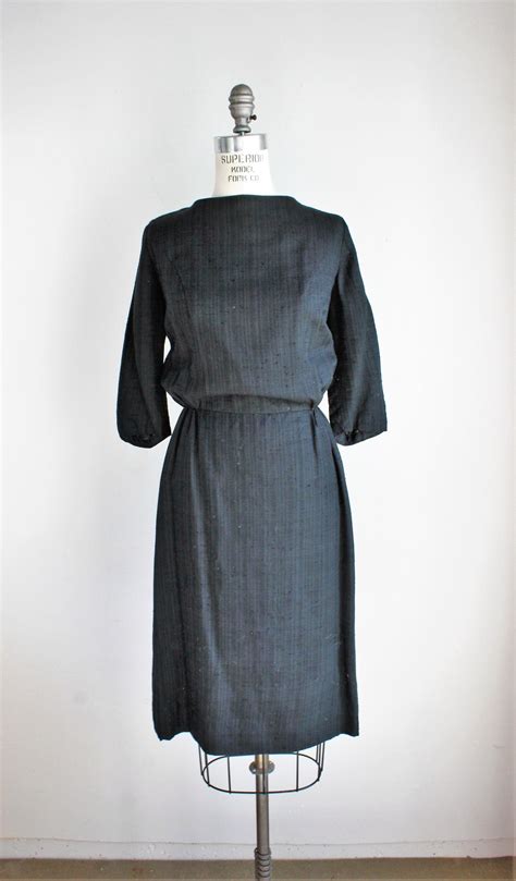 Vintage 1950s Wiggle Dress Black Button Back Toadstool Farm Vintage