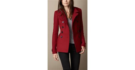 burberry wool blend twill peplum coat in damson red red lyst