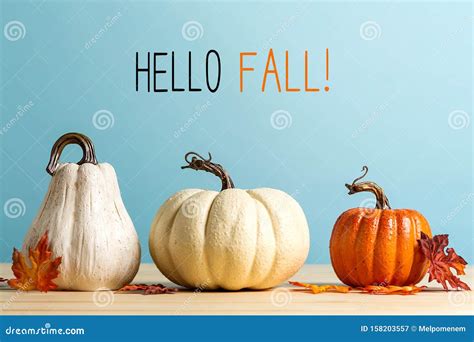 Hello Fall Message With Pumpkins Stock Image Image Of Greeting