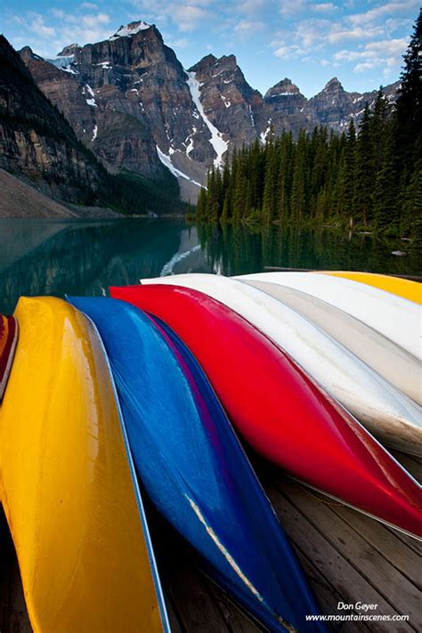 Moraine Lake Canoes Wenkchemna Peaks Banff National Park Prints