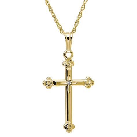 Diamond 14k Yellow Gold Budded Cross Pendant Necklace Croghans Jewel Box