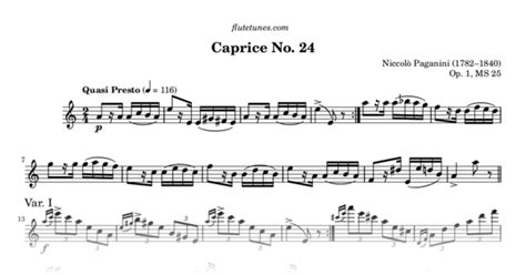 Caprice No 24 From 24 Caprices N Paganini Free Flute Sheet Music