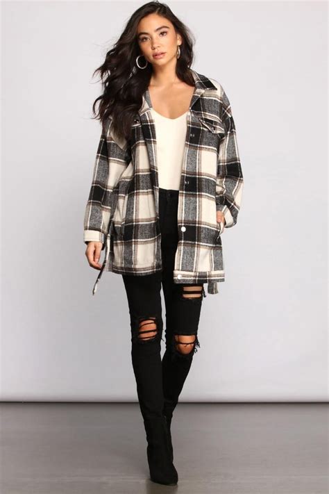 The One Belted Flannel Shacket Spring Outfits Casual Flannel Jacket