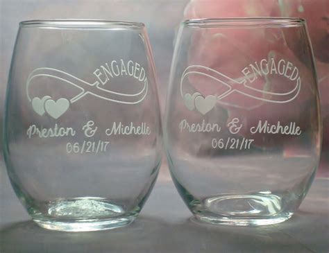 Engagement Ts For Couple Personalized Set Of Wine Glasses Etsy