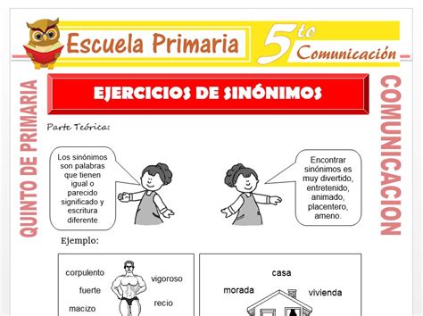 Ejercicios De Sinonimos Para Quinto De Primaria Escuela Primaria