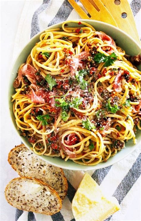 serve olive tapenade with linguine and prosciutto for dinner with this easy recipe gourmet