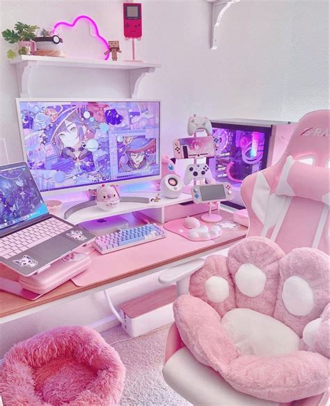 Pink Gaming Setup In 2021 Video Game Room Design Kawaii Room Gamer