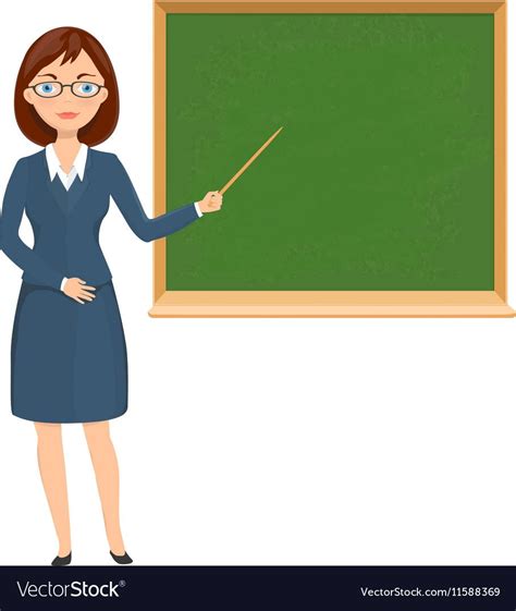 A Woman Teacher Standing In Front Of A Chalkboard With A Pointer On The