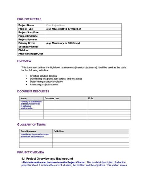 Report Requirements Template Creative Sample Templates