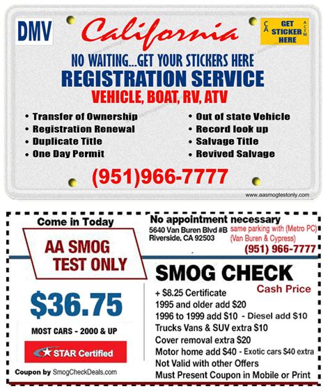 So you have your appointment scheduled and have compiled all of your documents. DMV Registration (951) 966-7777 - AA Smog Test Only -Fast Service