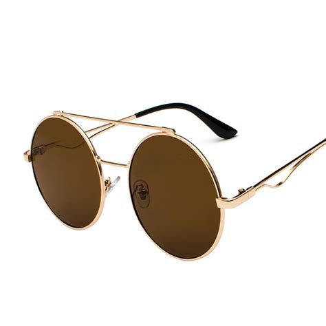 round circle steampunk sunglasses men women vintage retro sun glasses brand design mirror lens