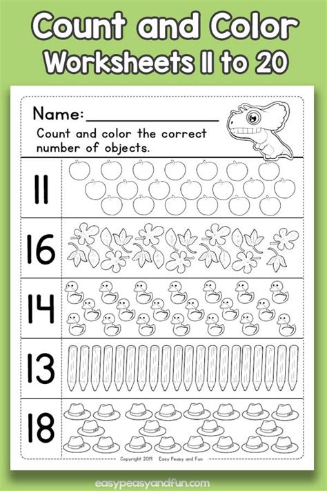 Count And Color Worksheets 11 To 20 Counting To 20 Color Worksheets