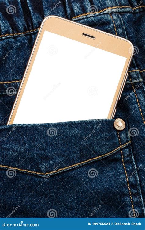Blue Jeans Pocket With Smartphone Vintage Denim Fashion Apparel Stock