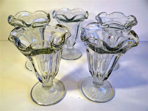 vintage libbey sundae glasses with scalloped edges set of 5 etsy